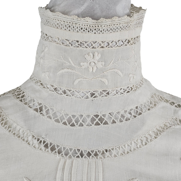 Antique c. 1905 white embroidered linen bodice skirt petticoat Volup - Picture 2 of 16